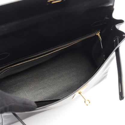 ケリー32 ハンドバッグ ボックスカーフ ブラック ゴールド金具 内縫い 2WAY ○Y刻印 エルメス バッグ HERMES
