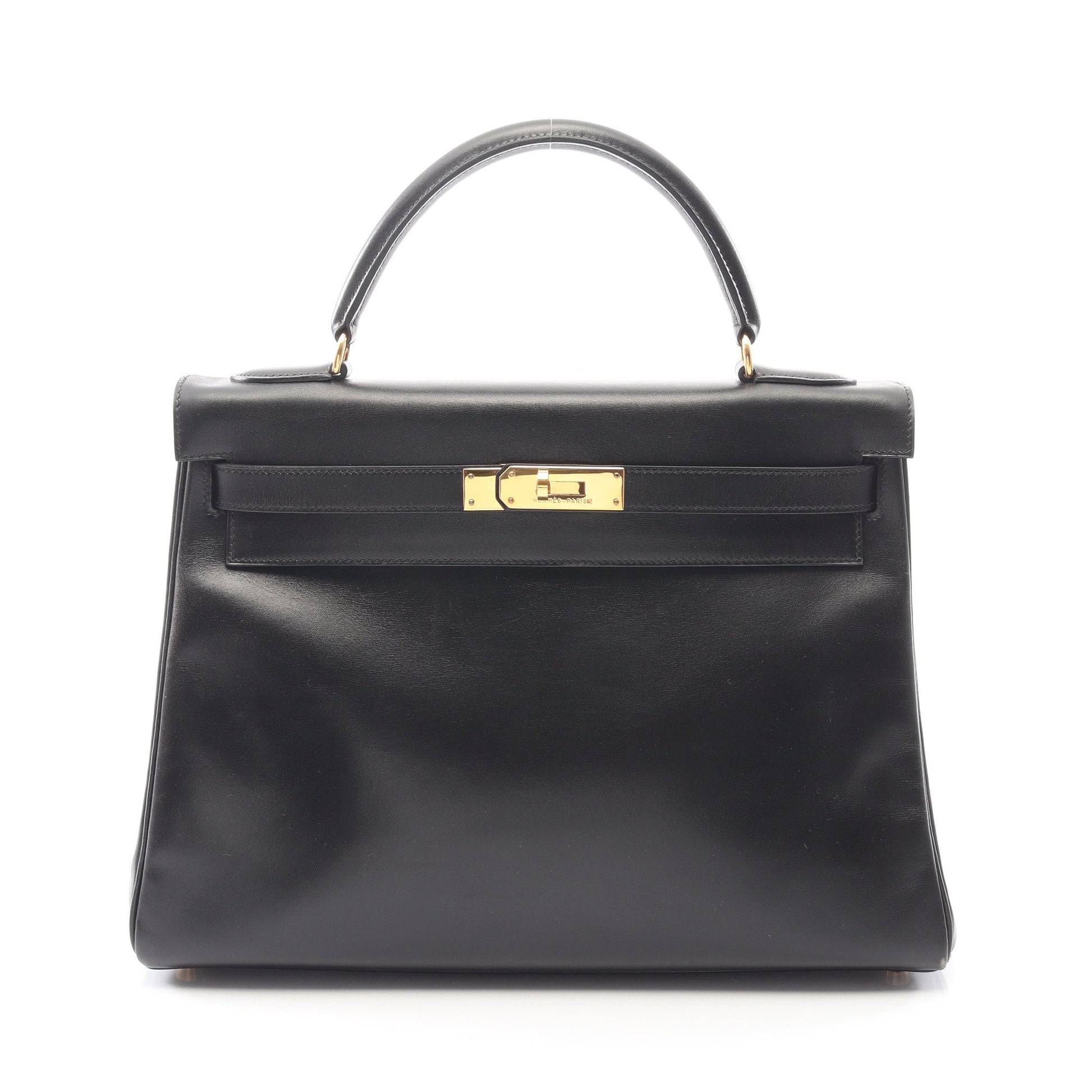 ケリー32 ハンドバッグ ボックスカーフ ブラック ゴールド金具 内縫い 2WAY ○Y刻印 エルメス バッグ HERMES