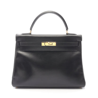 ケリー32 ハンドバッグ ボックスカーフ ブラック ゴールド金具 内縫い 2WAY ○Y刻印 エルメス バッグ HERMES