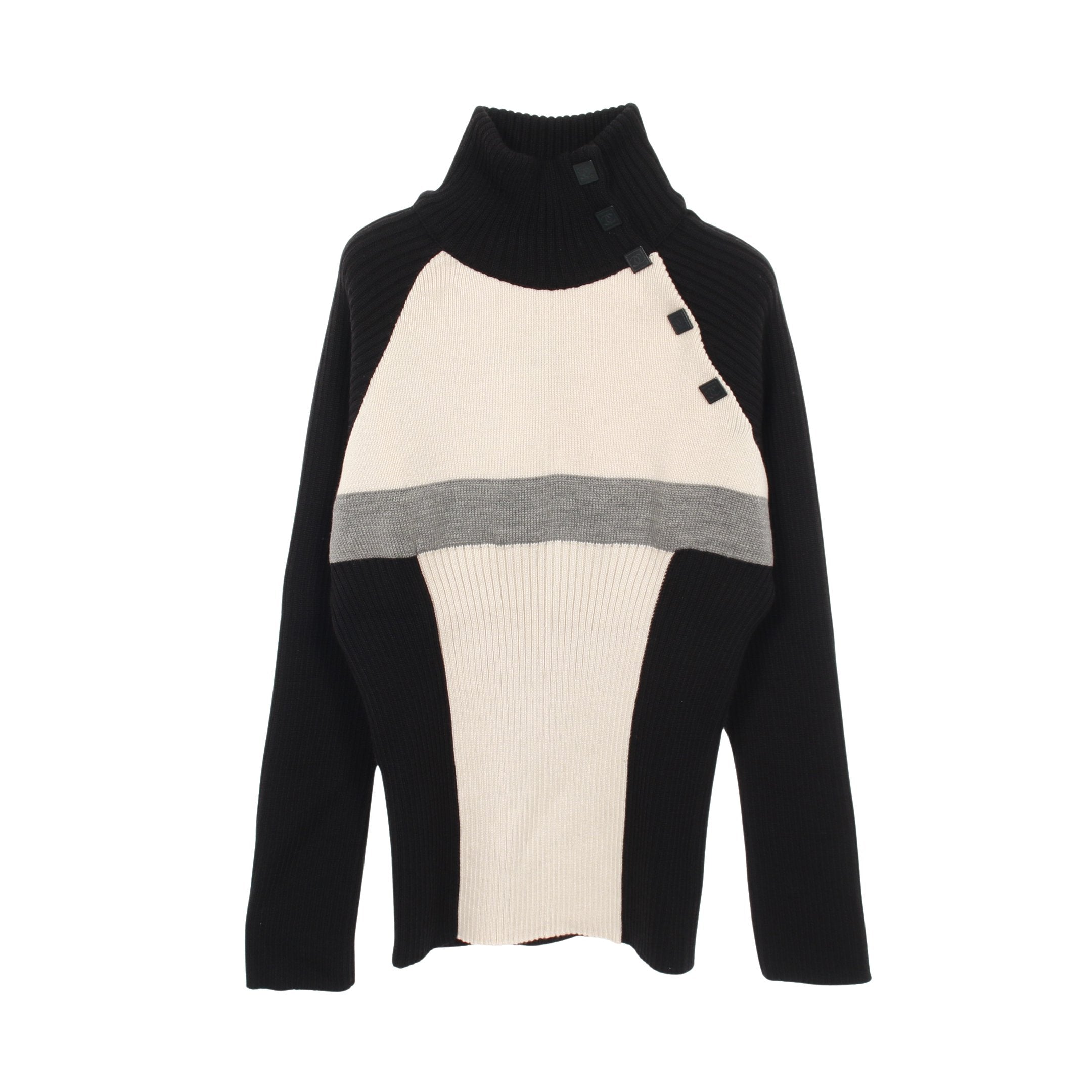 スポーツライン ニット ハイネック ウール アイボリー ブラック グレー
