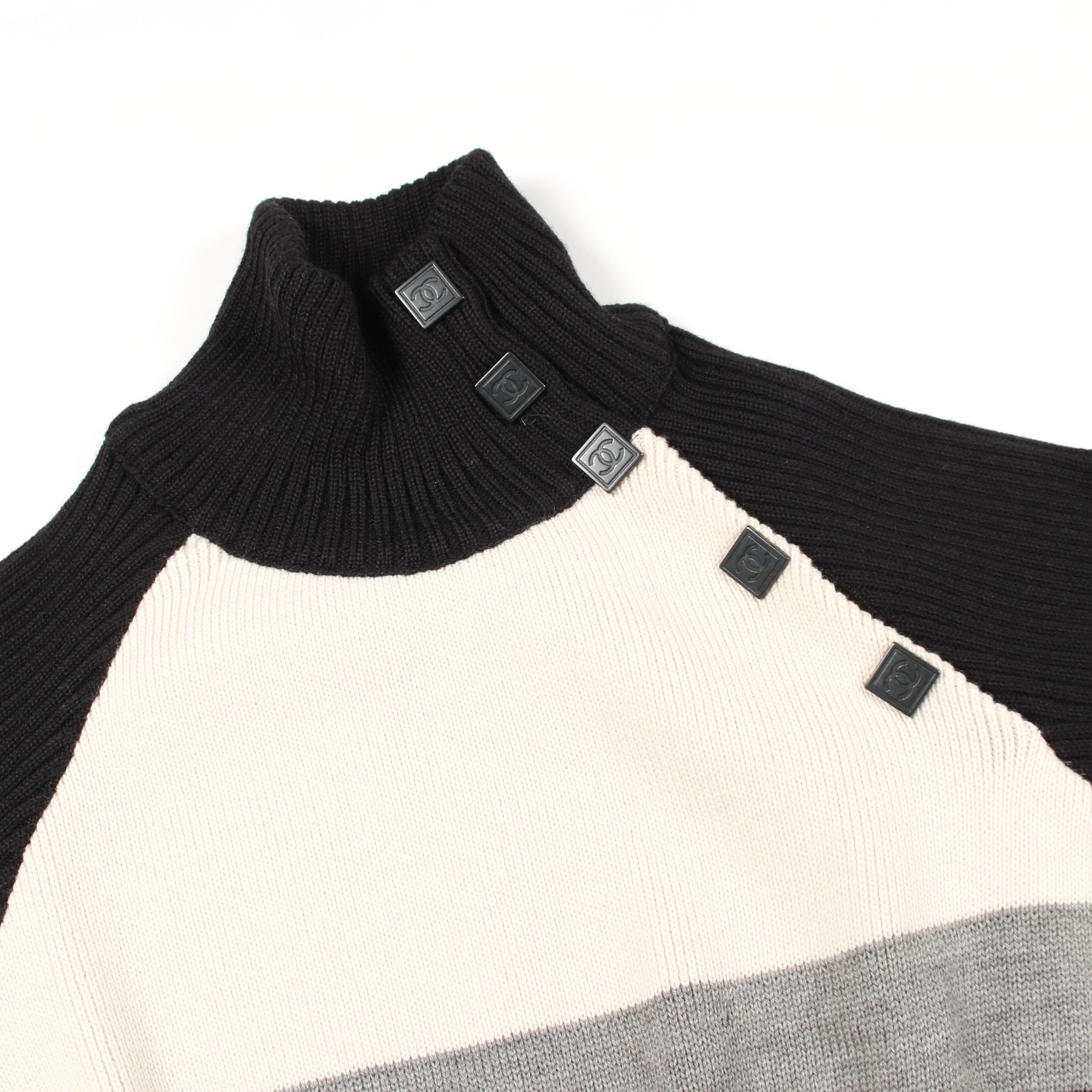 スポーツライン ニット ハイネック ウール アイボリー ブラック グレー