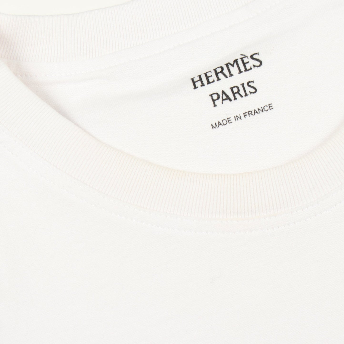 Hモザイク刺繍ポケット 半袖Tシャツ コットン ホワイト エルメス トップス HERMES