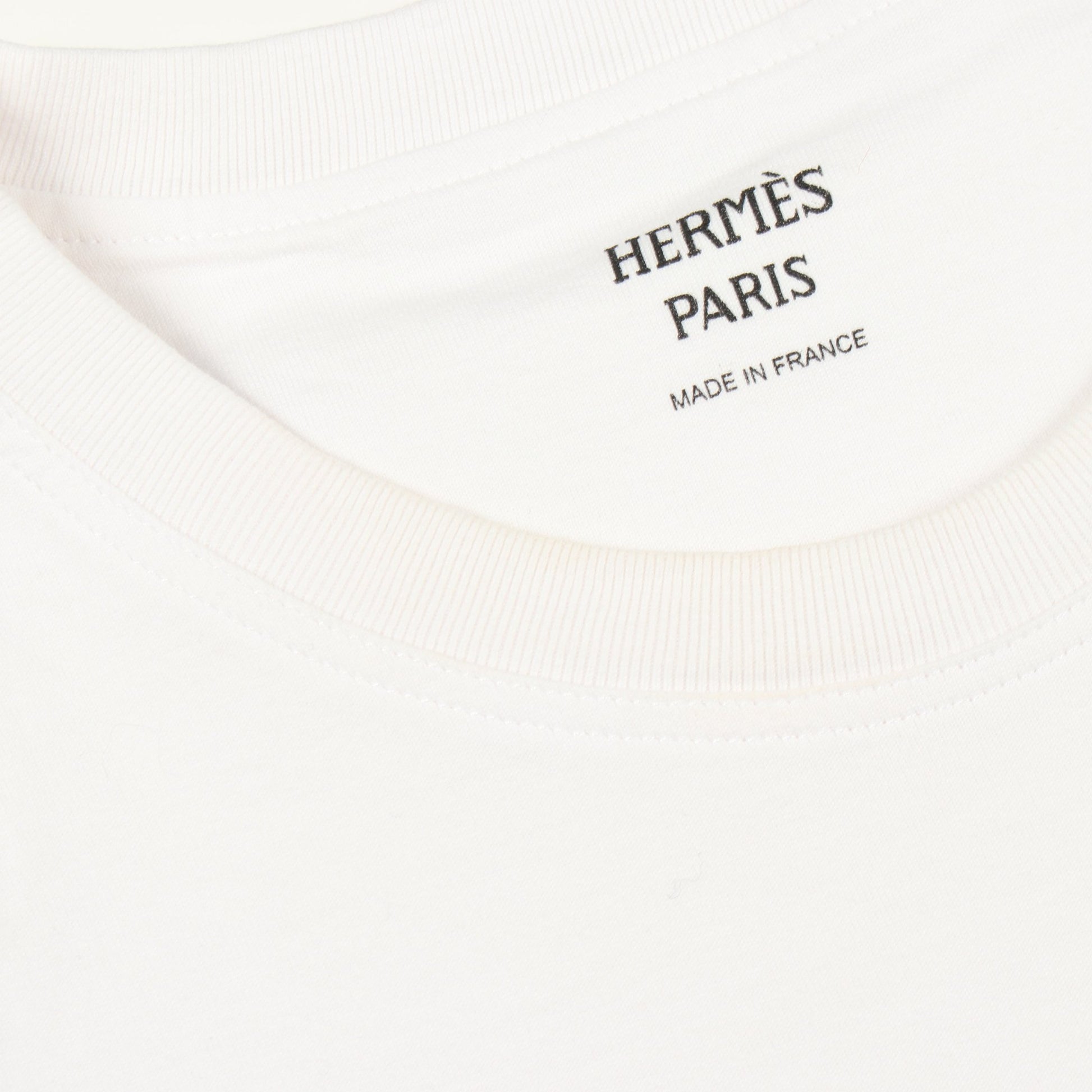 Hモザイク刺繍ポケット 半袖Tシャツ コットン ホワイト エルメス トップス HERMES