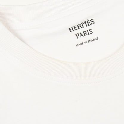 Hモザイク刺繍ポケット 半袖Tシャツ コットン ホワイト エルメス トップス HERMES