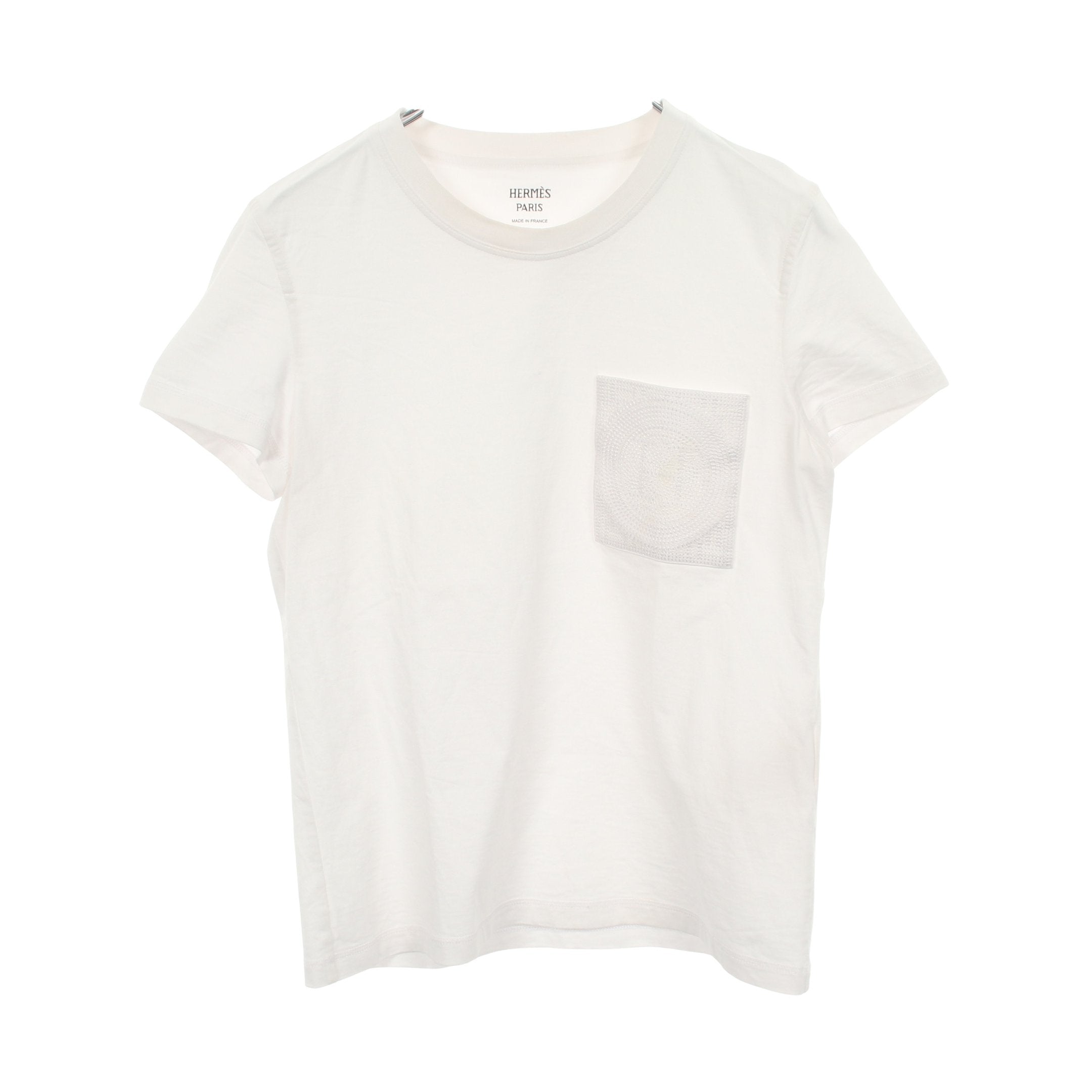 Hモザイク刺繍ポケット 半袖Tシャツ コットン ホワイト エルメス – RECLO