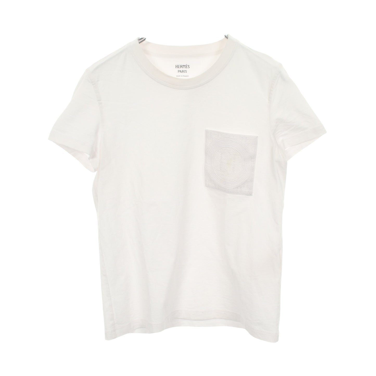 Hモザイク刺繍ポケット 半袖Tシャツ コットン ホワイト エルメス トップス HERMES