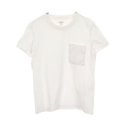Hモザイク刺繍ポケット 半袖Tシャツ コットン ホワイト エルメス トップス HERMES
