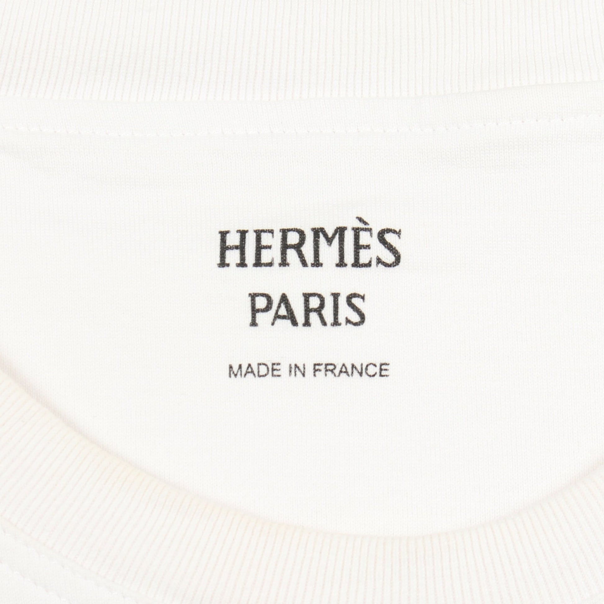 Hモザイク刺繍ポケット 半袖Tシャツ コットン ホワイト エルメス トップス HERMES