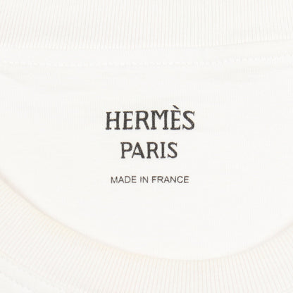 Hモザイク刺繍ポケット 半袖Tシャツ コットン ホワイト エルメス トップス HERMES