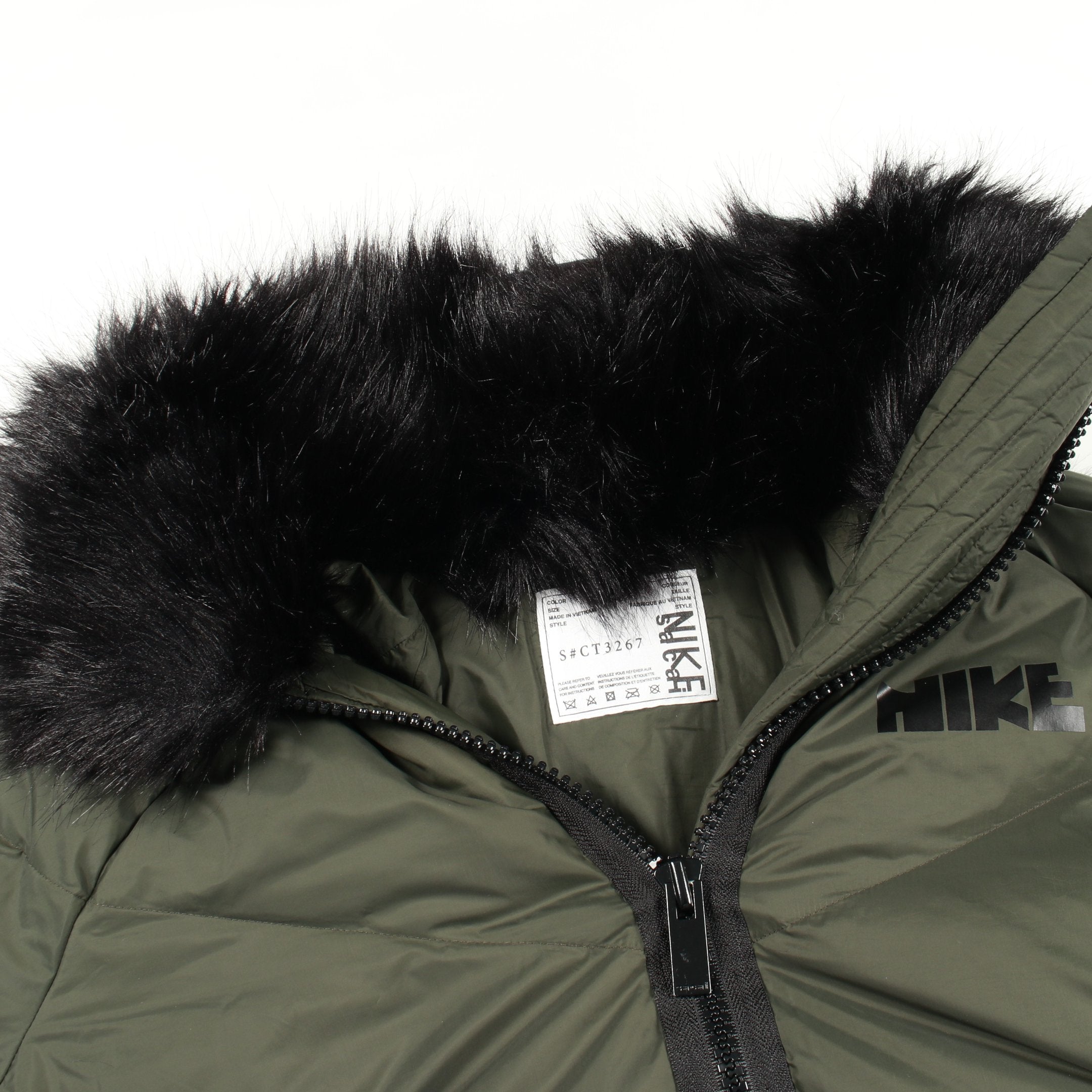 NIKE×SACAI ファーダウンジャケット XS 美品カーキ NIKELAB × sacai ダウンジャケット ナイロン フェイクファー カーキ