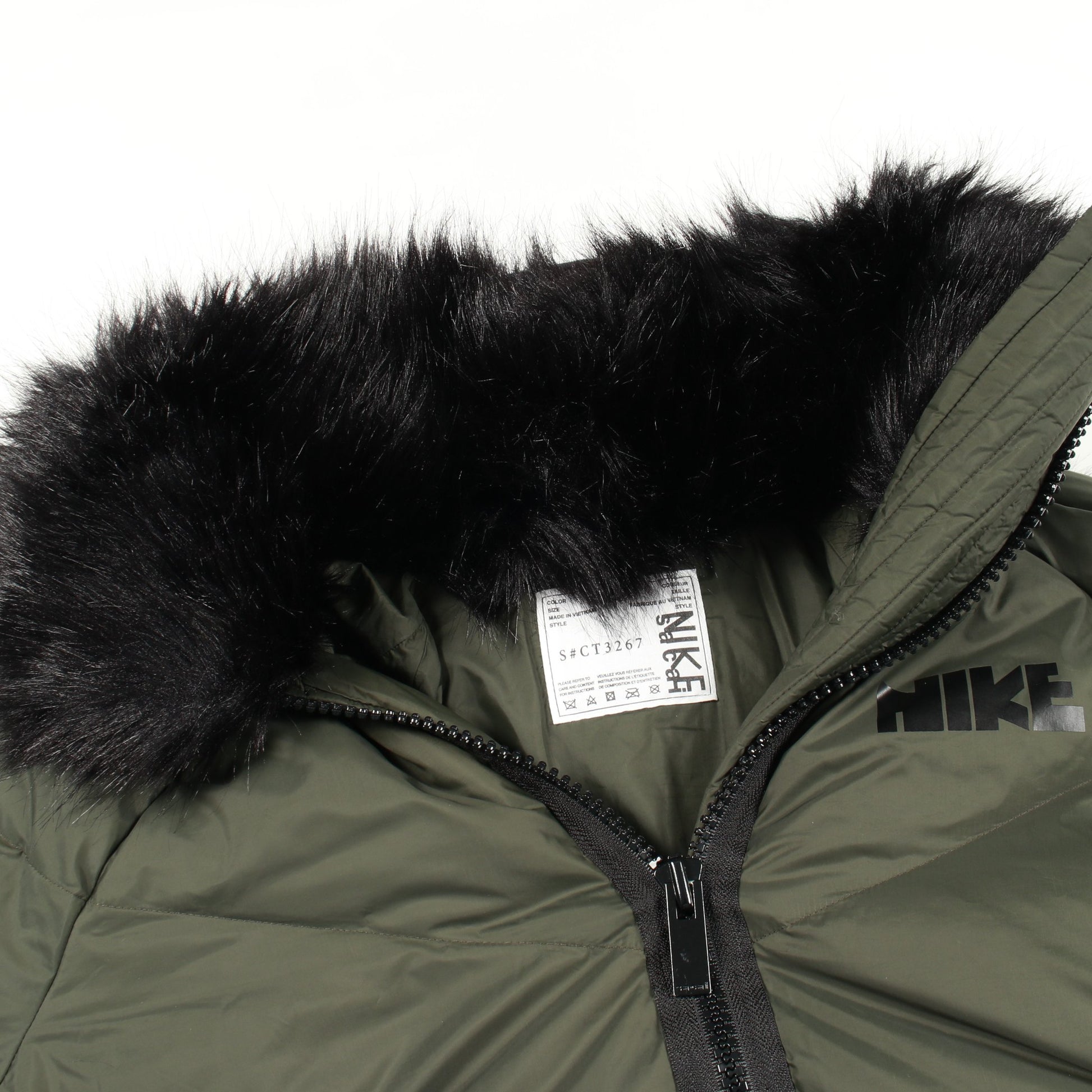 NIKELAB × sacai ダウンジャケット ナイロン フェイクファー カーキグリーン フード付き ナイキ アウター NIKE