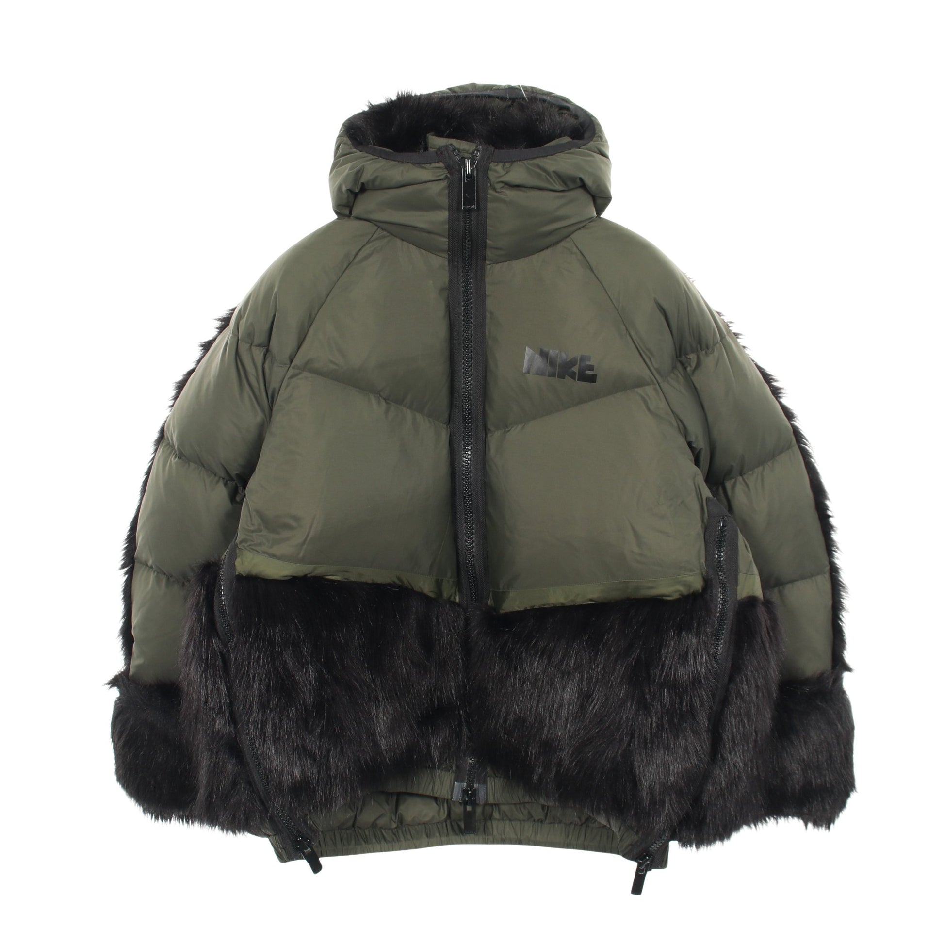 NIKELAB × sacai ダウンジャケット ナイロン フェイクファー カーキグリーン フード付き ナイキ アウター NIKE