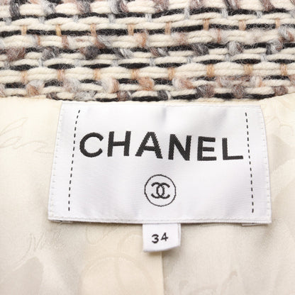 ココマークボタン ツイード ステンカラーコート ウール アルパカ カシミヤ ホワイト ブラック ブラウン シャネル アウター CHANEL