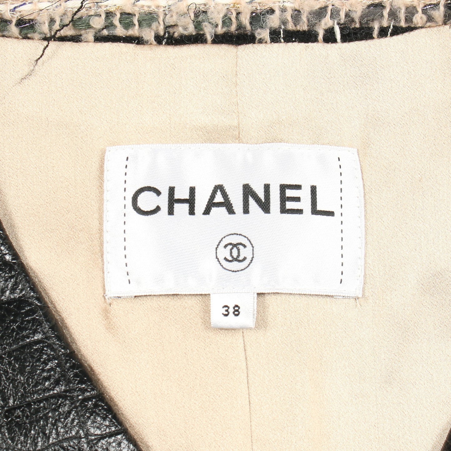 グリポアボタン ツイード コート ウール レザー ベージュ ブラック シャネル アウター CHANEL
