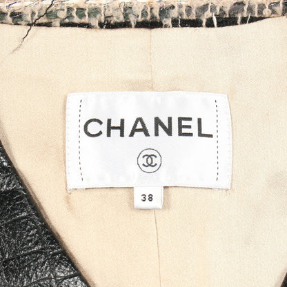 グリポアボタン ツイード コート ウール レザー ベージュ ブラック シャネル アウター CHANEL
