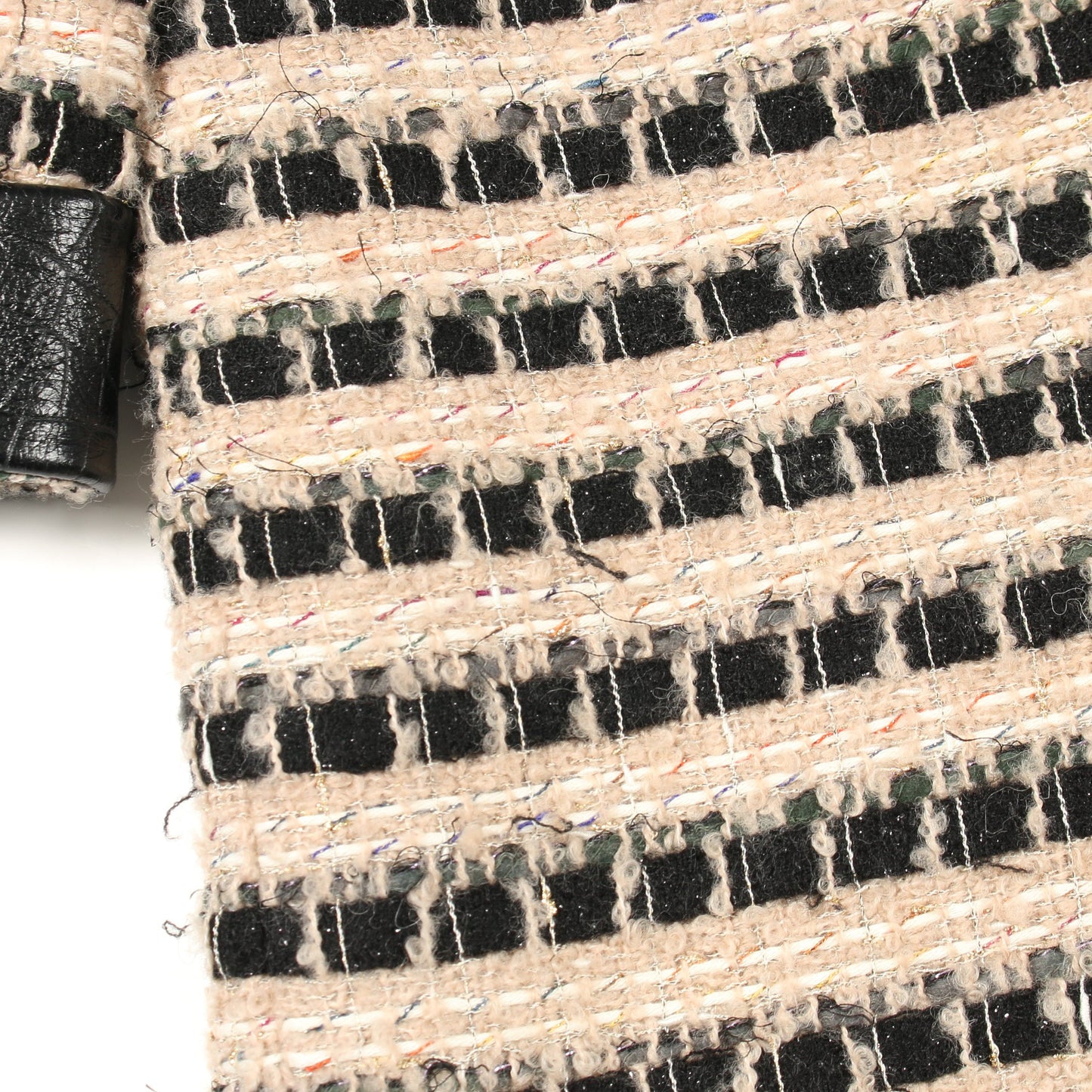 グリポアボタン ツイード コート ウール レザー ベージュ ブラック シャネル アウター CHANEL