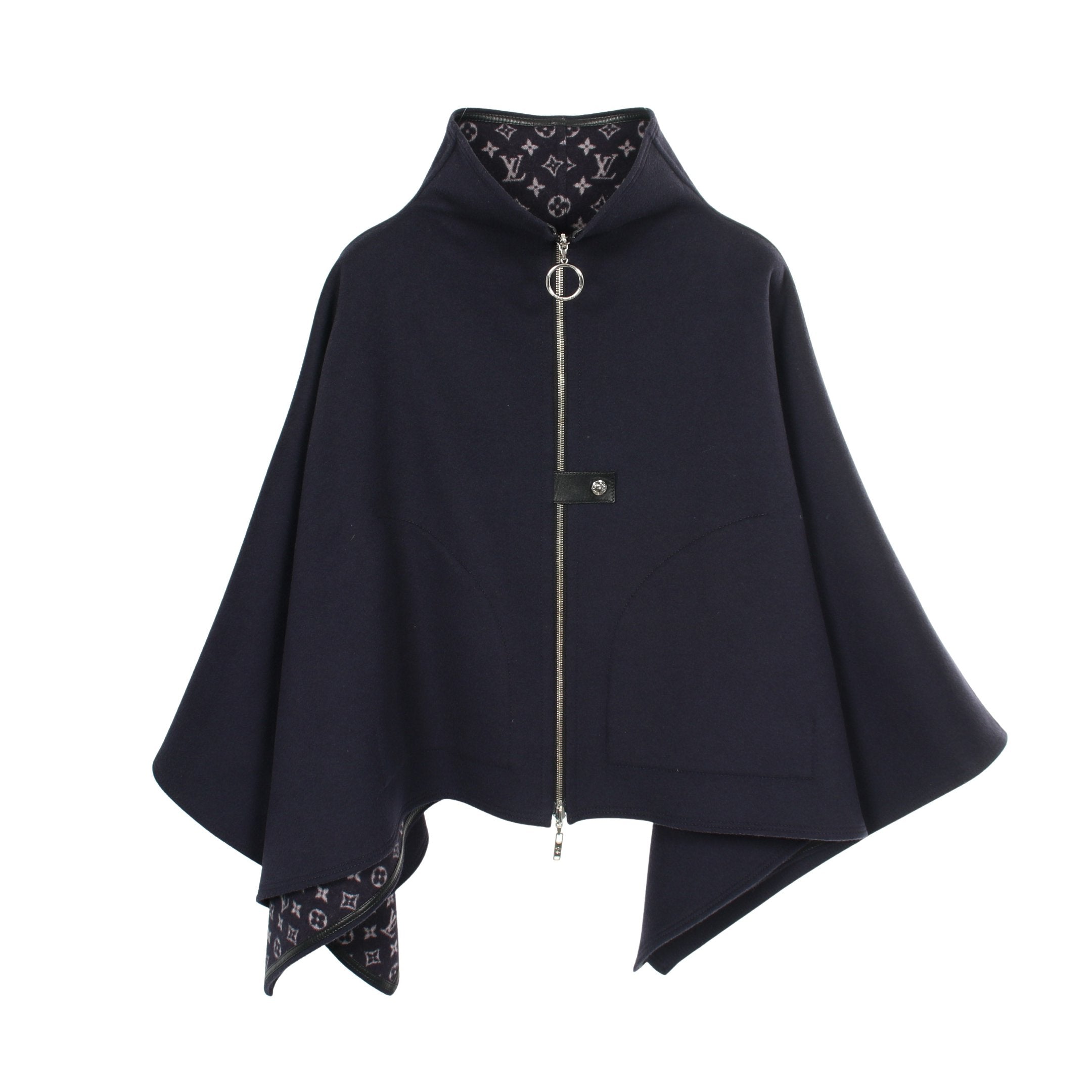 美品　カシミヤ99%　ルイヴィトン　ポンチョ　パールボタン　ネイビー　M相当 モノグラム ポンチョ ウール ネイビー リバーシブル ルイヴィトン – RECLO