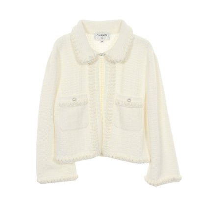 ココマークボタン ジャケット コットン シルク ホワイト シャネル アウター CHANEL