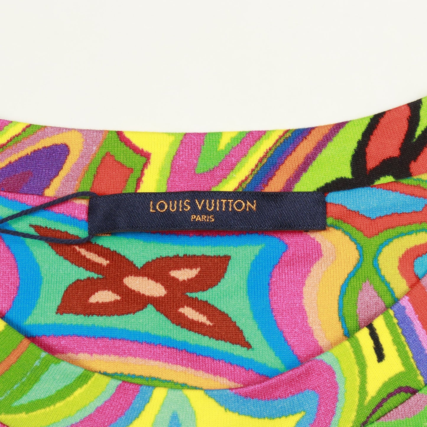 プリンテッドダミエLV 半袖Tシャツ クルーネック コットン ホワイト マルチカラー ルイヴィトン トップス LOUIS VUITTON