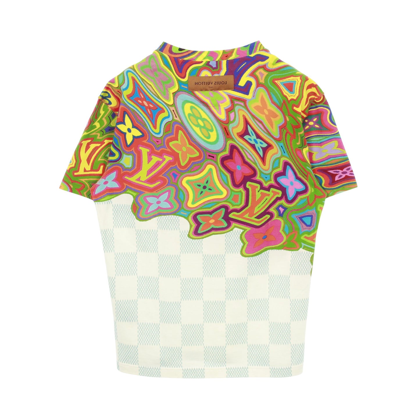 プリンテッドダミエLV 半袖Tシャツ クルーネック コットン ホワイト マルチカラー ルイヴィトン トップス LOUIS VUITTON