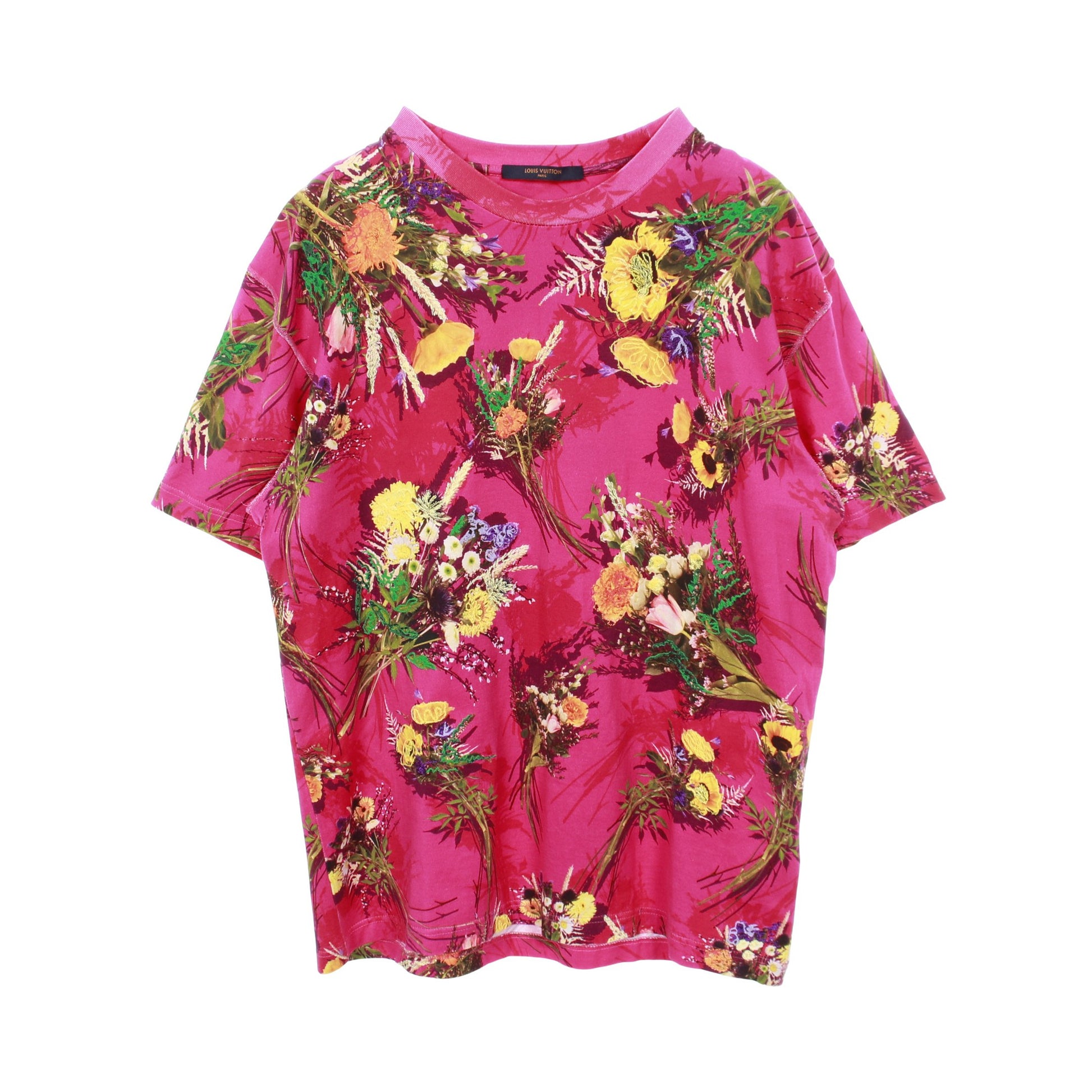 フラワーエンブロイダリー 半袖Tシャツ クルーネック コットン ピンクパープル マルチカラー ルイヴィトン トップス LOUIS VUITTON