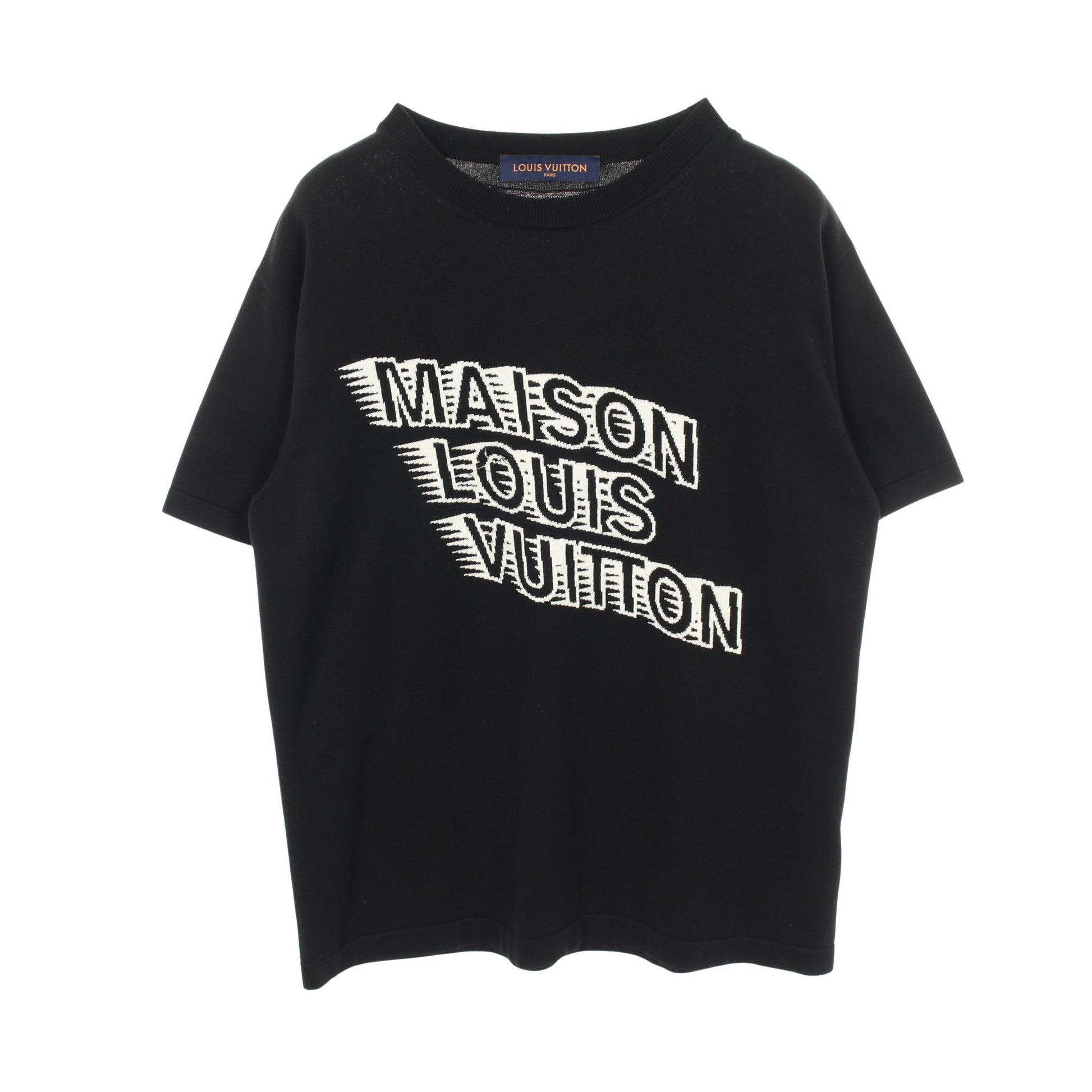 メゾンロゴ ニット 半袖Tシャツ コットン ブラック ホワイト ルイヴィトン トップス LOUIS VUITTON
