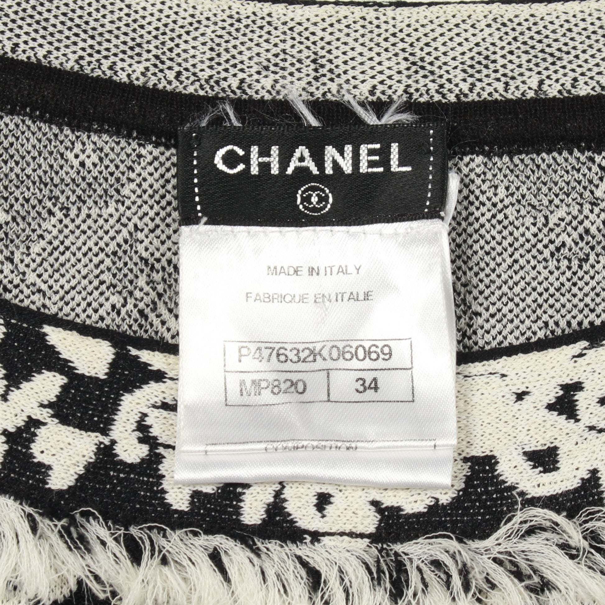 ココマークボタン カットソー 総柄 コットン ビスコース ブラック ホワイト シャネル トップス CHANEL
