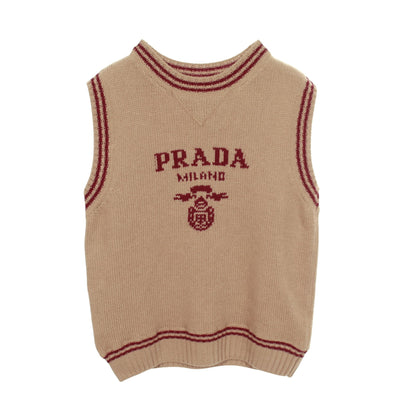 ニット ベスト ロゴ ウール ライトブラウン ボルドー プラダ トップス PRADA