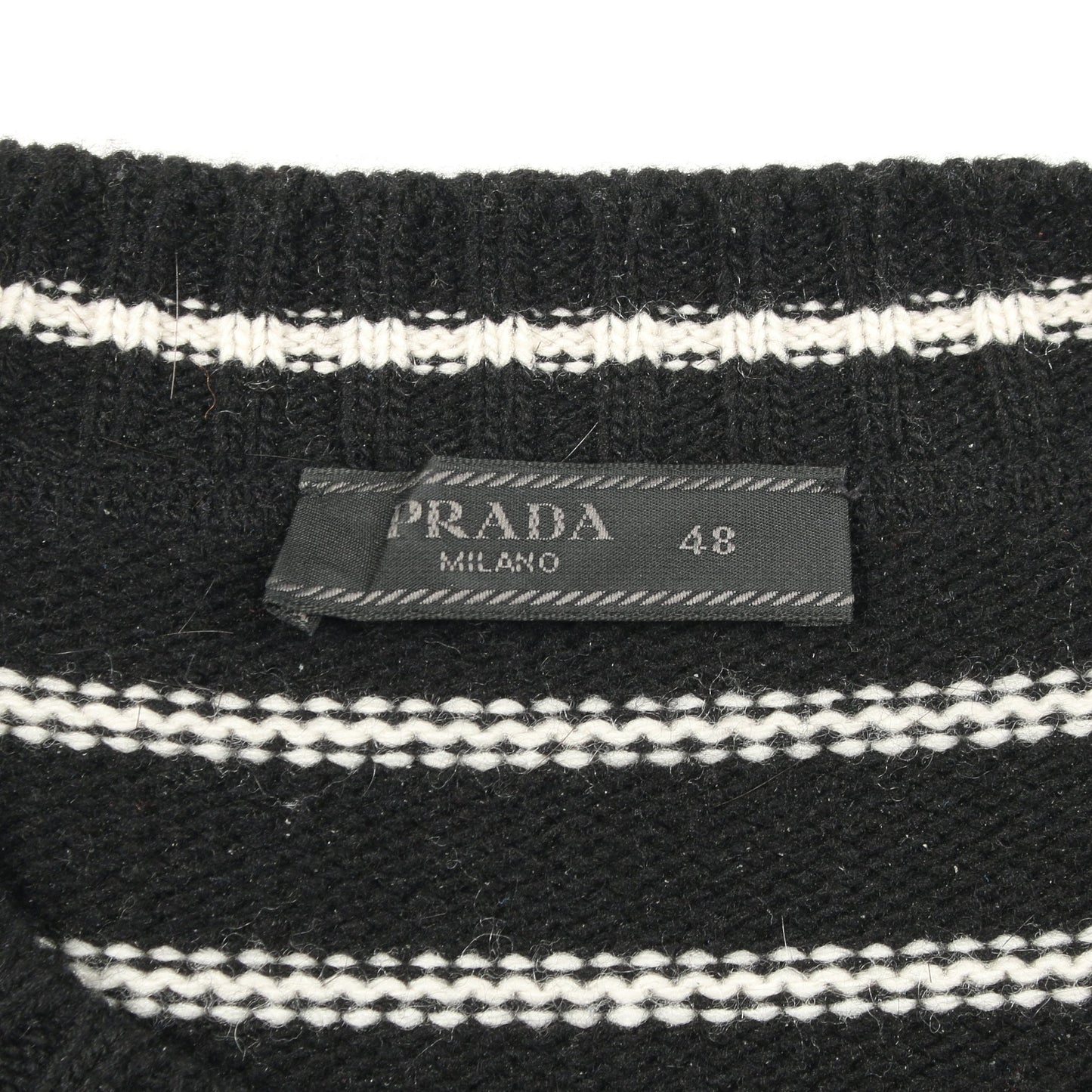 ニット クルーネック ロゴ ボーダー ウール カシミヤ ブラック ホワイト プラダ トップス PRADA