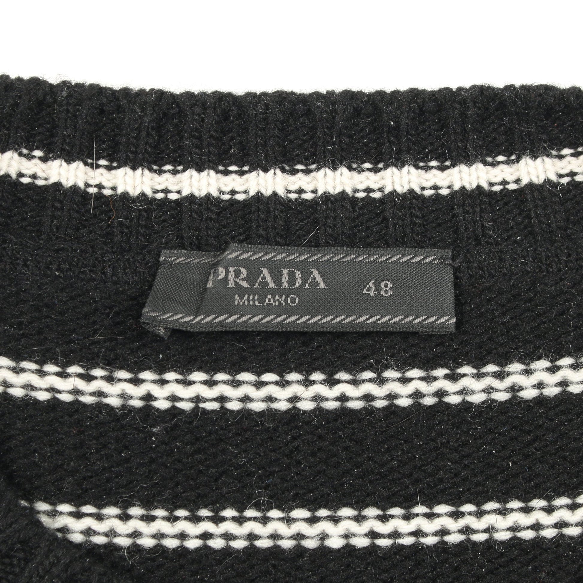 ニット クルーネック ロゴ ボーダー ウール カシミヤ ブラック ホワイト プラダ トップス PRADA