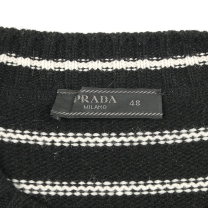 ニット クルーネック ロゴ ボーダー ウール カシミヤ ブラック ホワイト プラダ トップス PRADA