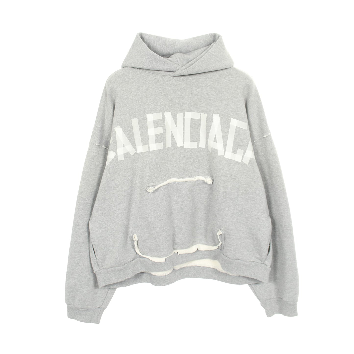TAPE TYPE BBロゴ プルオーバーパーカー コットン グレー ダメージ加工 バレンシアガ トップス BALENCIAGA