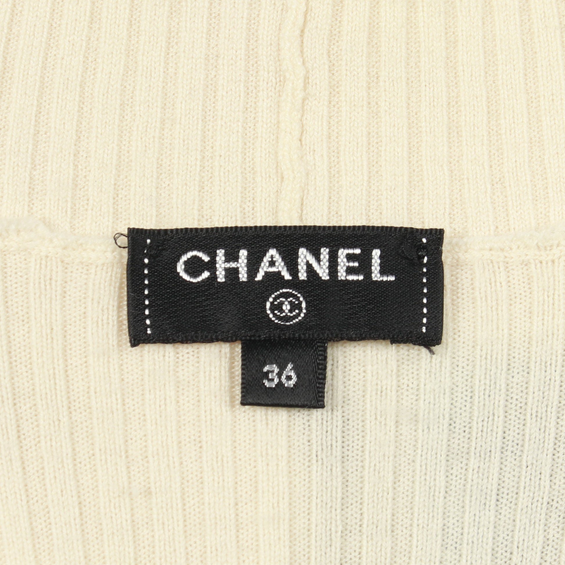 ニット タートルネック ロゴ ウール オフホワイト ライトブルー シャネル トップス CHANEL