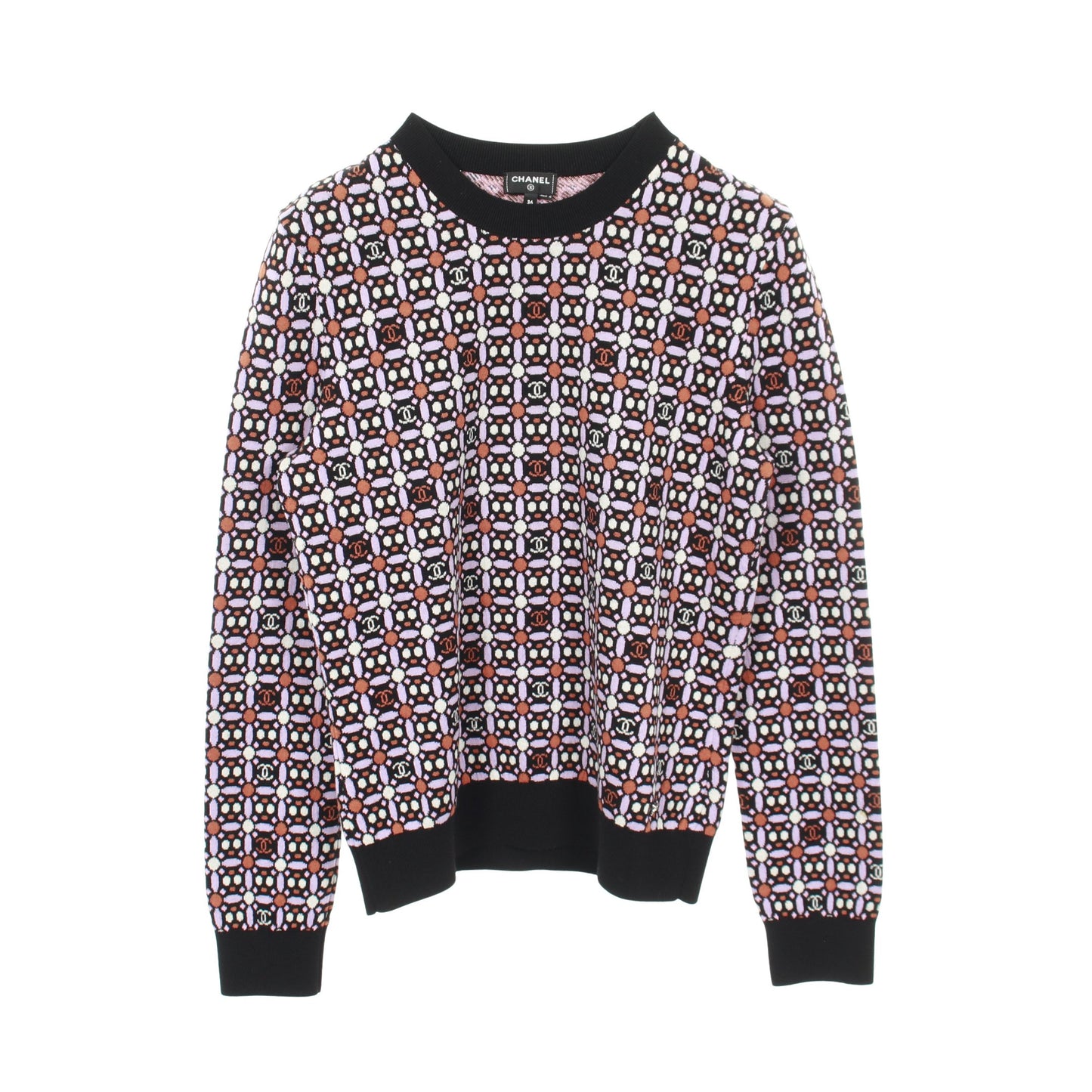 ココマーク ニット クルーネック ウール コットン ブラック ライトパープル マルチカラー 23AW シャネル トップス CHANEL