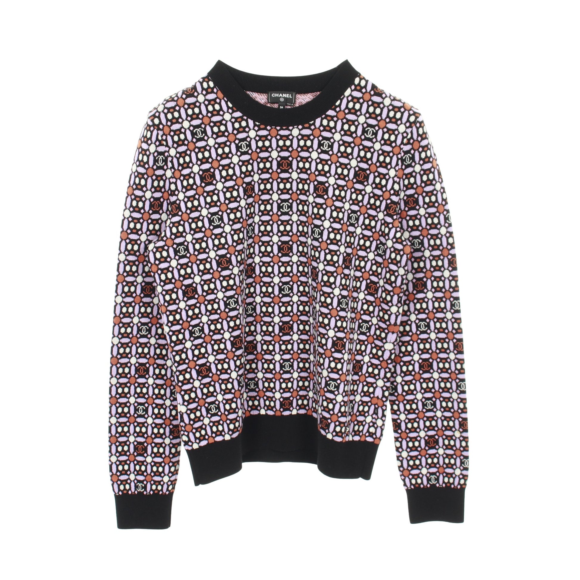 ココマーク ニット クルーネック ウール コットン ブラック ライトパープル マルチカラー 23AW シャネル トップス CHANEL