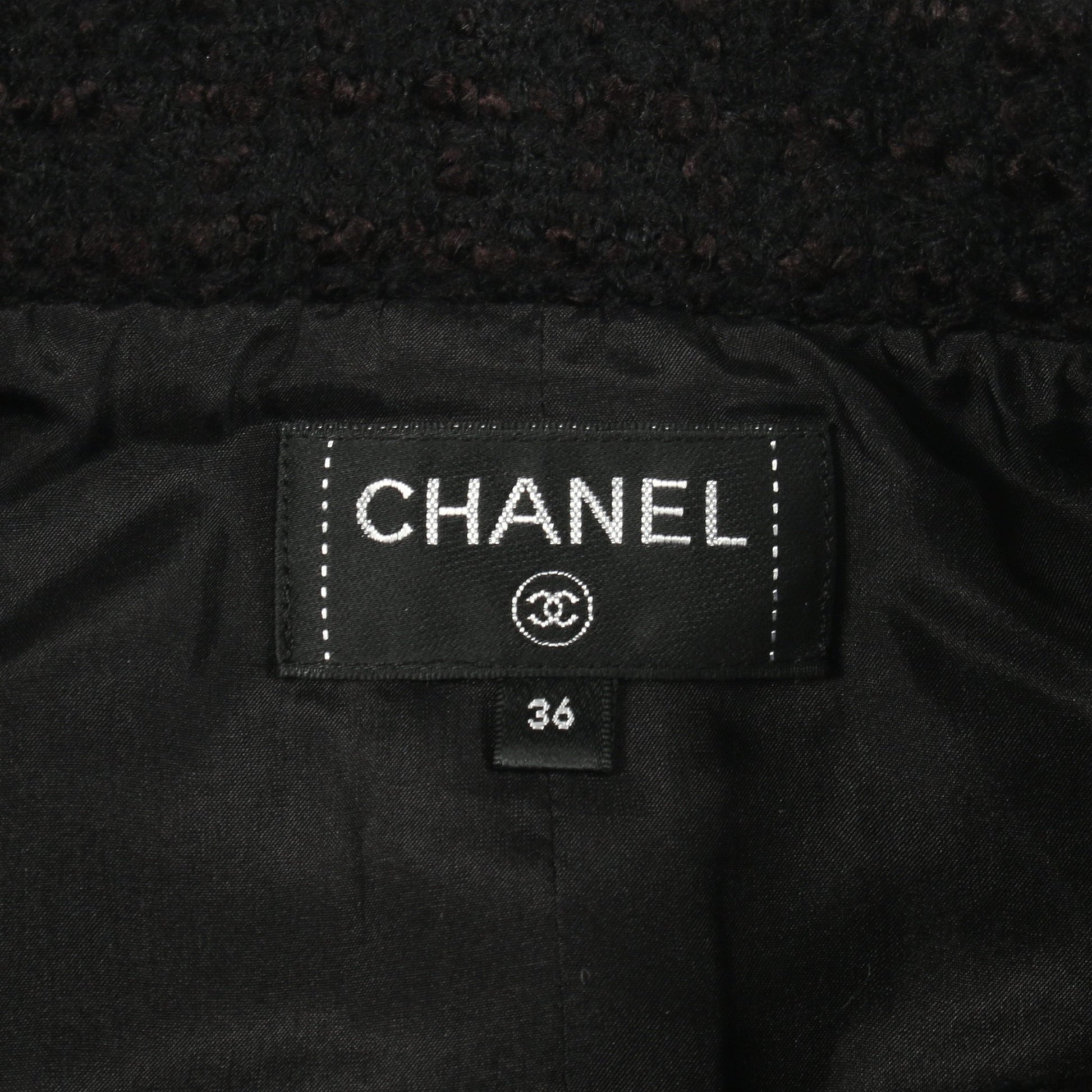 ココマークボタン ツイード ラップスカート ウール ブラック スカラップ シャネル ボトムス CHANEL