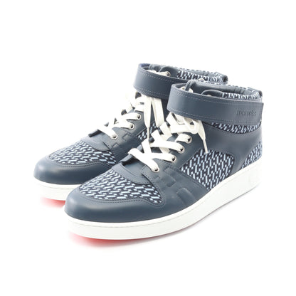 ハイカットスニーカー レザー キャンバス ネイビー エルメス シューズ HERMES