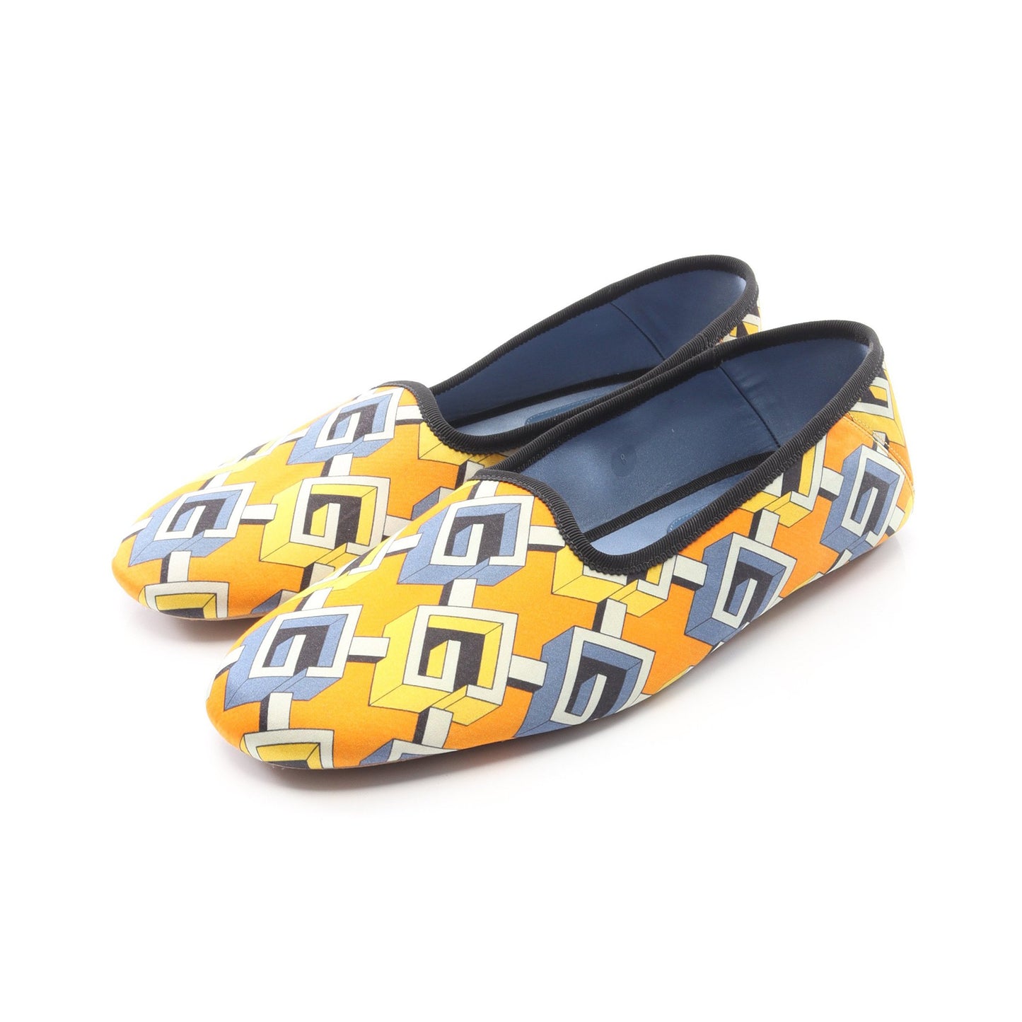 ジオメトリックG ルームシューズ スリッポン サテン イエロー ブルー グッチ シューズ GUCCI
