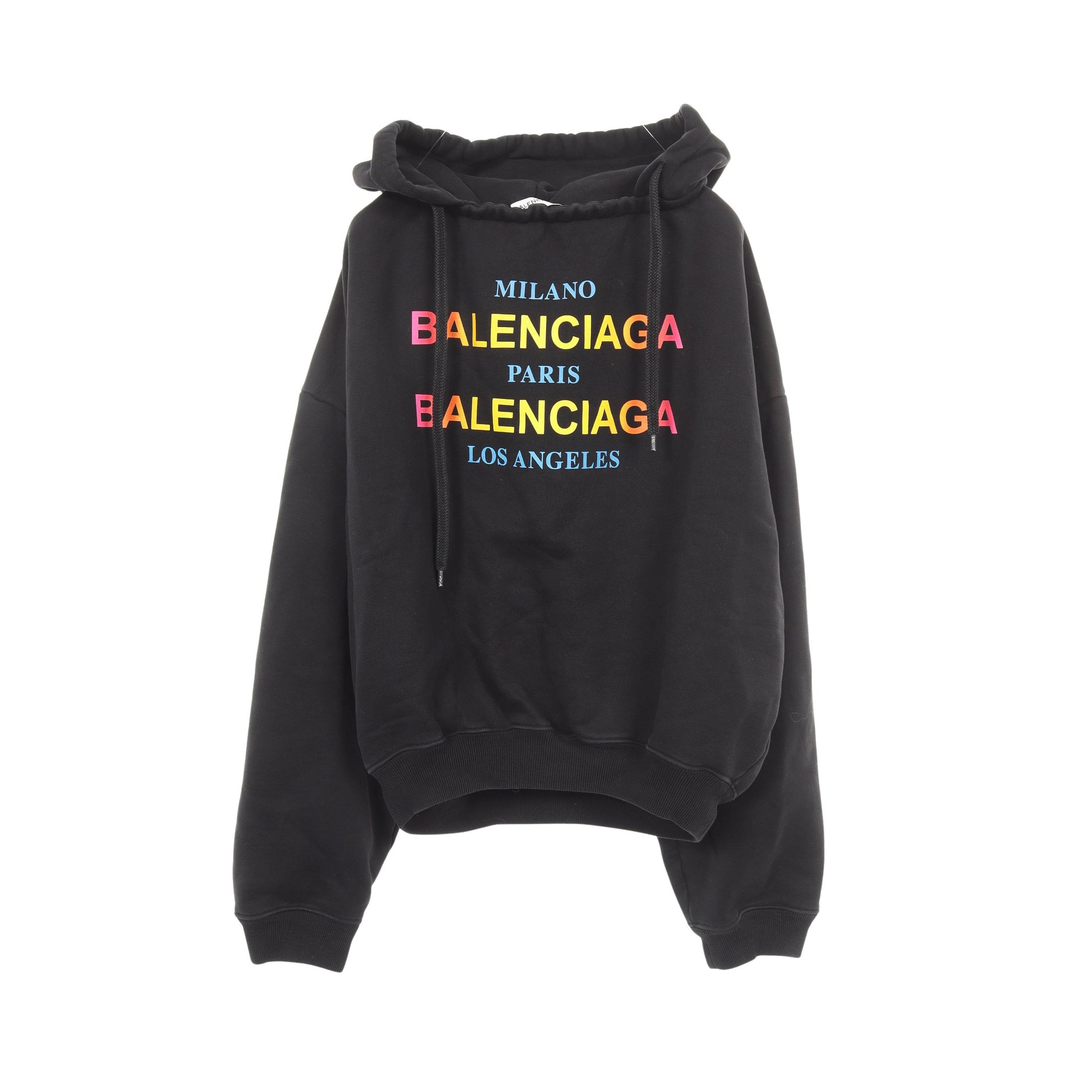 レインボーロゴ プルオーバーパーカー コットン ブラック バレンシアガ トップス BALENCIAGA
