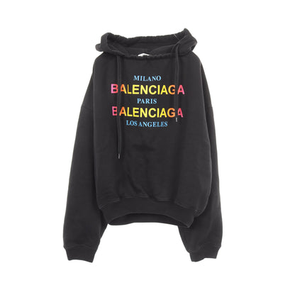 レインボーロゴ プルオーバーパーカー コットン ブラック バレンシアガ トップス BALENCIAGA