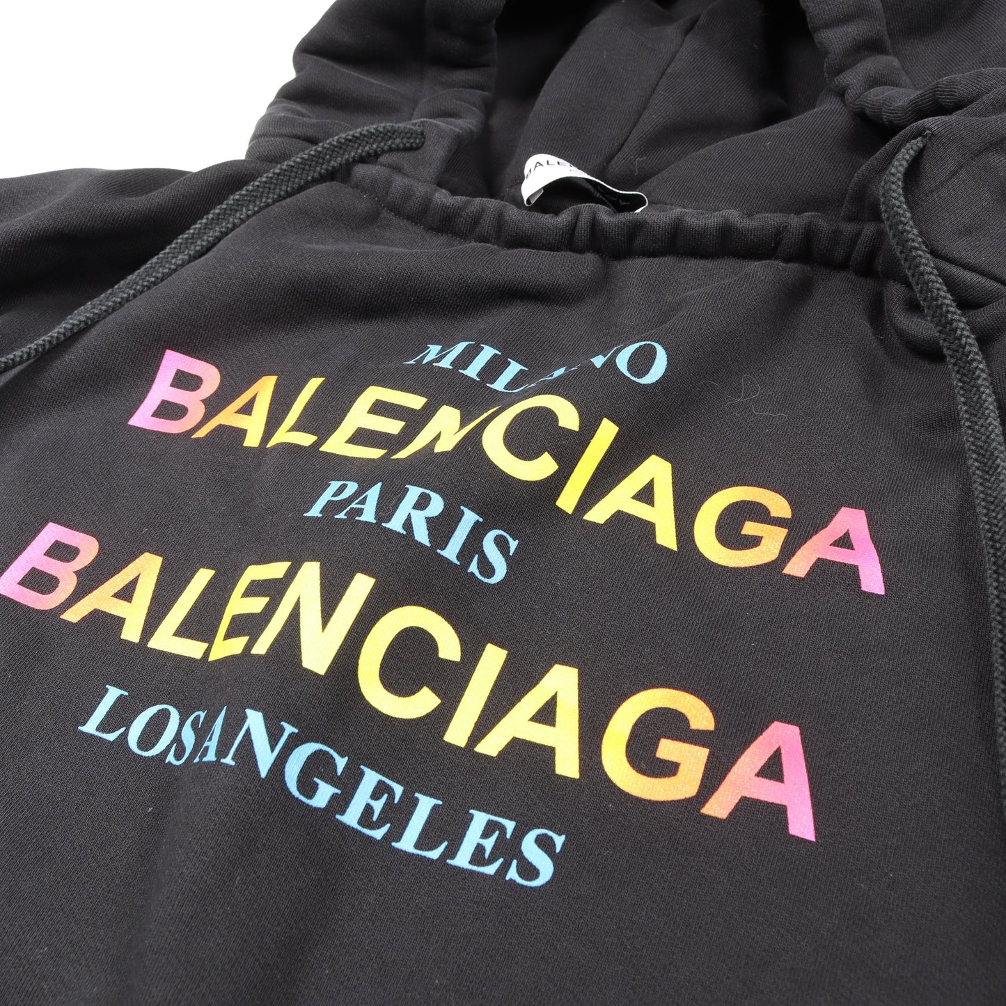 レインボーロゴ プルオーバーパーカー コットン ブラック バレンシアガ トップス BALENCIAGA