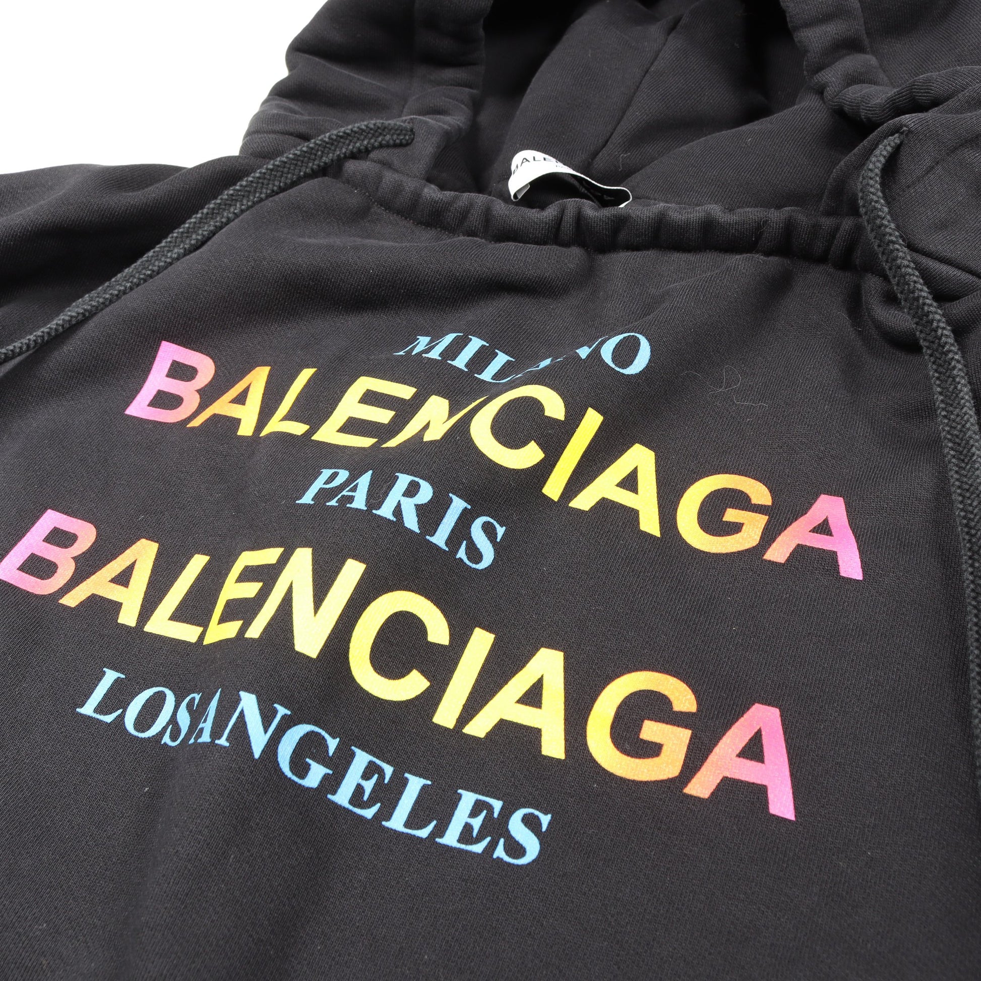 レインボーロゴ プルオーバーパーカー コットン ブラック バレンシアガ トップス BALENCIAGA