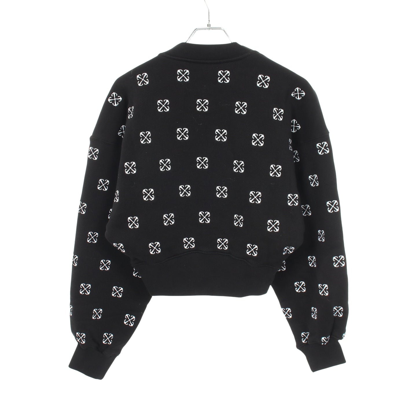 クロップド スウェットシャツ クルーネック ロゴ総柄 コットン ブラック オフホワイト トップス OFF-WHITE