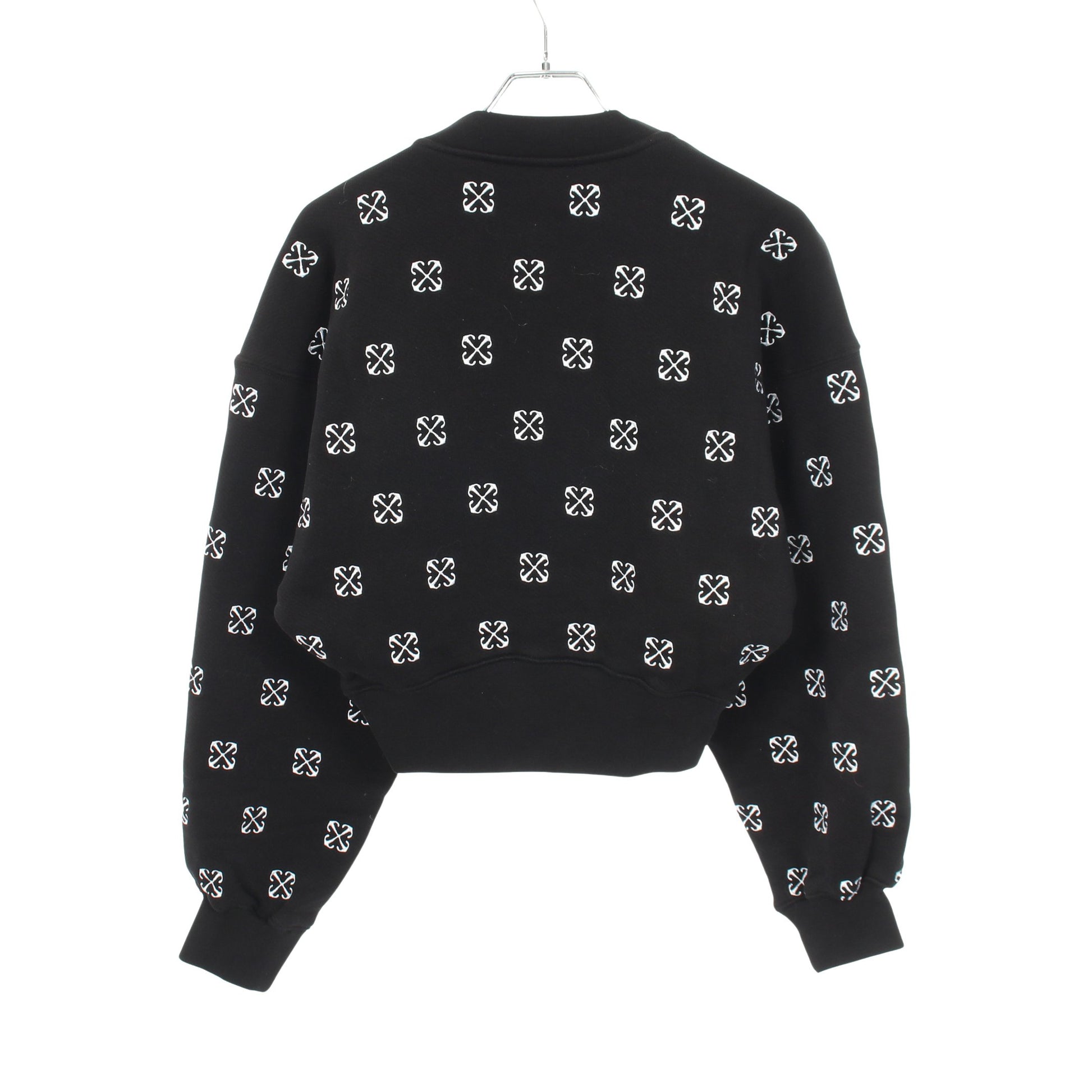 クロップド スウェットシャツ クルーネック ロゴ総柄 コットン ブラック オフホワイト トップス OFF-WHITE