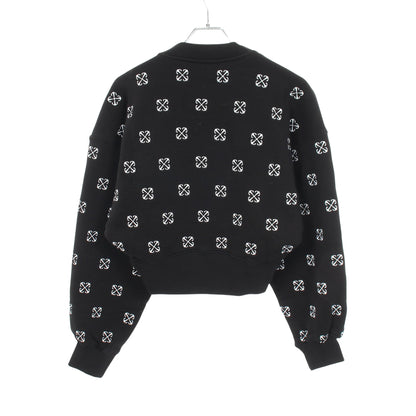 クロップド スウェットシャツ クルーネック ロゴ総柄 コットン ブラック オフホワイト トップス OFF-WHITE