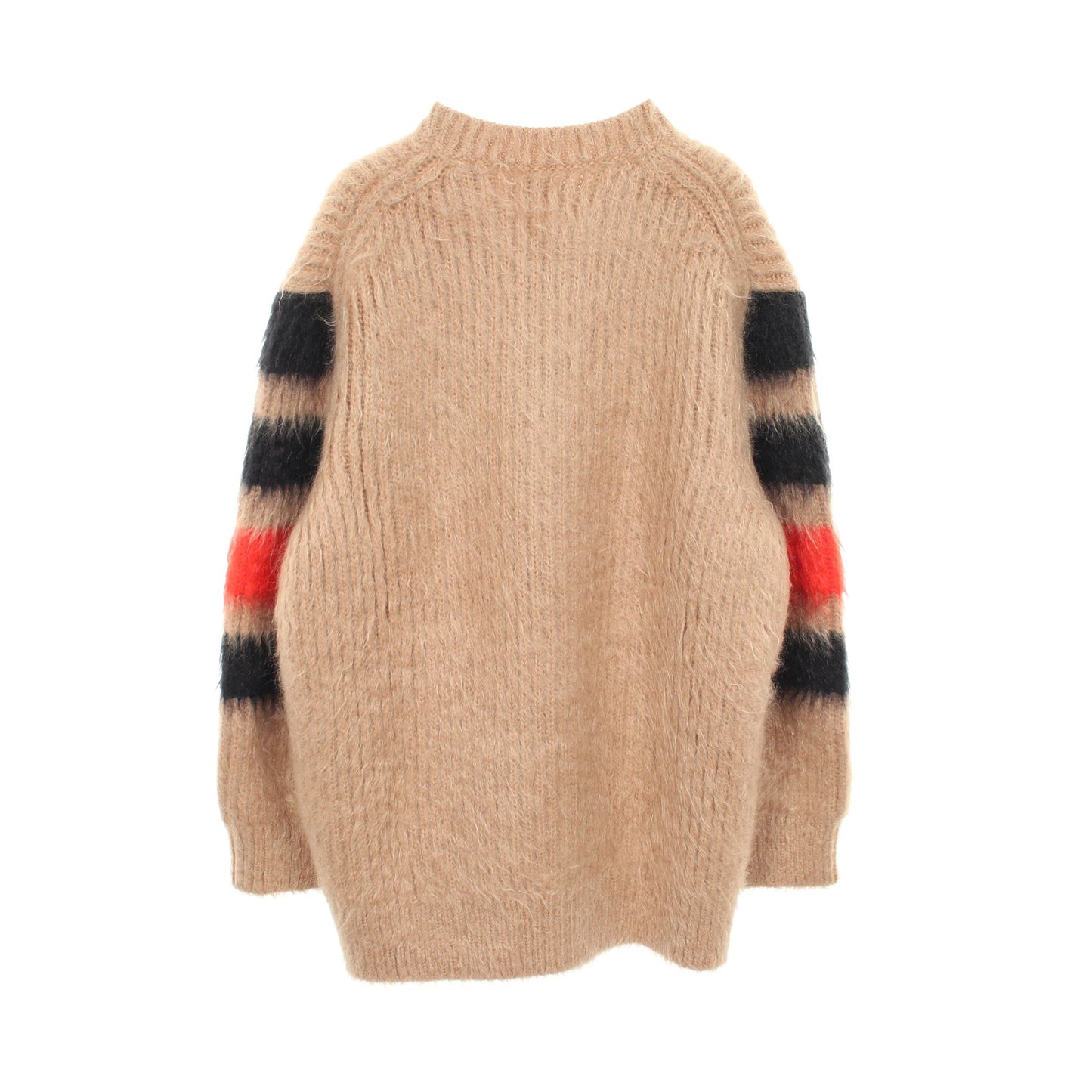 ニット クルーネック ボーダー モヘア シルク ライトブラウン ブラック レッド バーバリー トップス BURBERRY