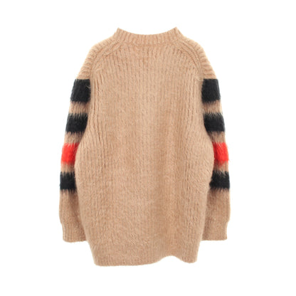 ニット クルーネック ボーダー モヘア シルク ライトブラウン ブラック レッド バーバリー トップス BURBERRY