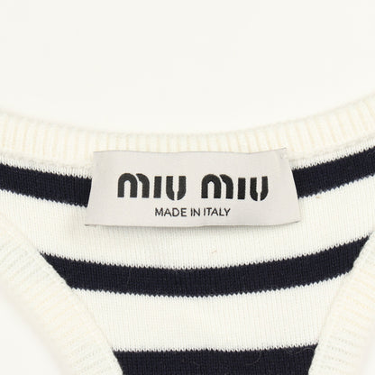 ショート ニット タンクトップ ヘンリーネック ボーダー コットン ホワイト ネイビー ミュウミュウ トップス miu miu