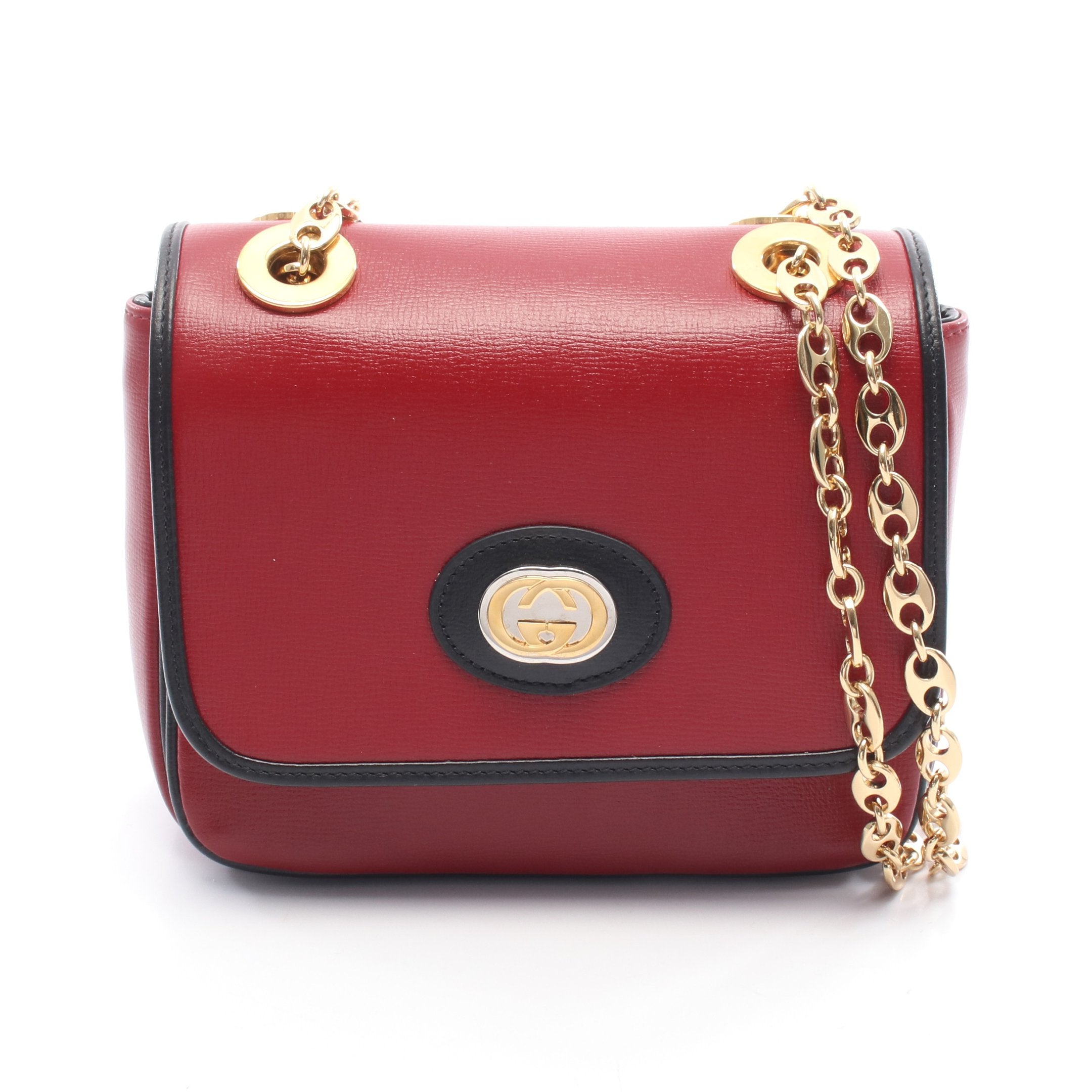 インターロッキングG Wチェーンショルダーバッグ レザー レッド