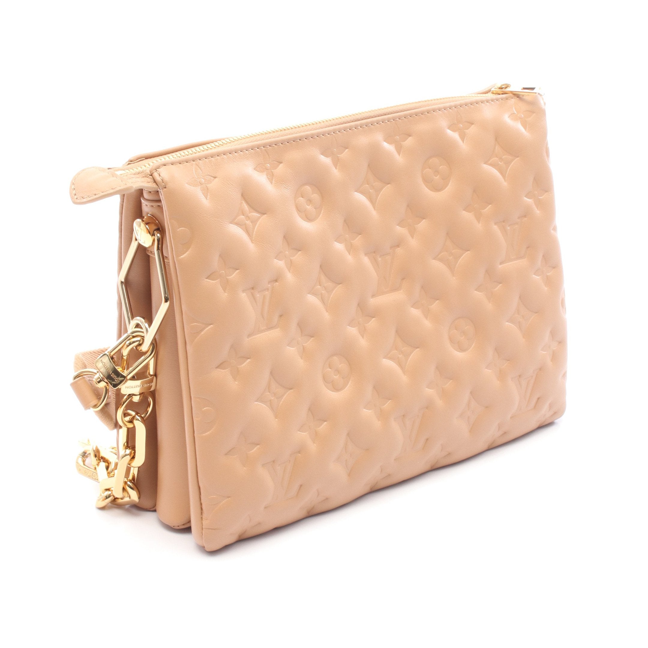 クッサンPM モノグラム キャメル チェーンショルダーバッグ ラムレザー